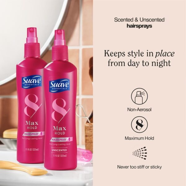 Suave Hairspray Max Hold Variety 2-Pack, Unscented & Scented Formulas – Non-Aerosol Hairspray, 11 Oz Ea
