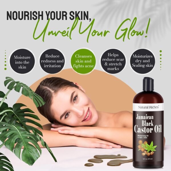 71nPaFSgRNL._SL1500_.jpg Natural Riches Jamaican Black Castor Oil Pure Organic Cold Pressed for Hair Growth Skin Care for Dry Skin Conditioning Eyebrows Eyelashes Scalp and Nail Moisturizes & Repairs 16fl.oz.