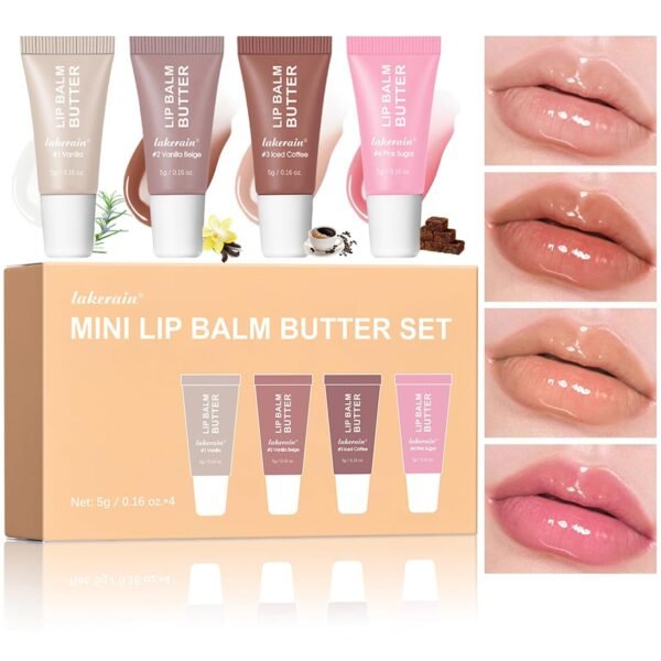 71na10jKZ8L._SL1500_.jpg 4Pcs Hydrating Lip Gloss Set, Mini Lip Butter Balm Pack, High Shine Glass Finish Lip Moisturizing Plumping Lip Gloss Shiny Jelly Liquid Lipstick for Women