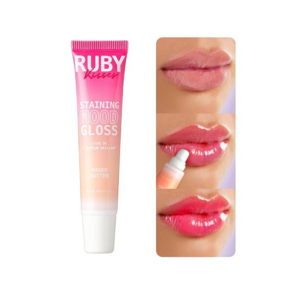 71niqh69otL._SL1500_.jpg Ruby Kisses pH Lip Gloss, Pink Tinted Lip Balm Stain, Mood Color Changing Lipstick with Mango Butter for Long-Lasting Hydration, Lightweight Non-Sticky Shine, Fuller & Smoother Lips