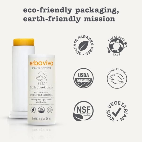 71nqIejKAL._SL1500_.jpg Erbaviva Organic Lip & Cheek Balm – Moisturizing Stick for Baby & Adults | USDA Organic, Shea Butter & Calendula for Dry, Chapped Skin | Lip, Cheek & Hand Protection