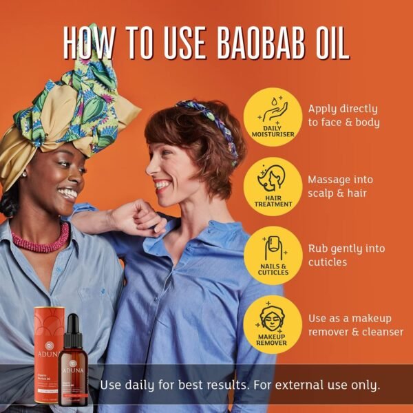 71nwnqkvwQL._SL1500_.jpg Aduna Wild Harvested Baobab Oil - 100% Organic - 3.4fl oz Pure Baobab Oil - Unrefined Cold-Pressed Body, Hair & Face Oil - Moisturizing & Anti-Ageing