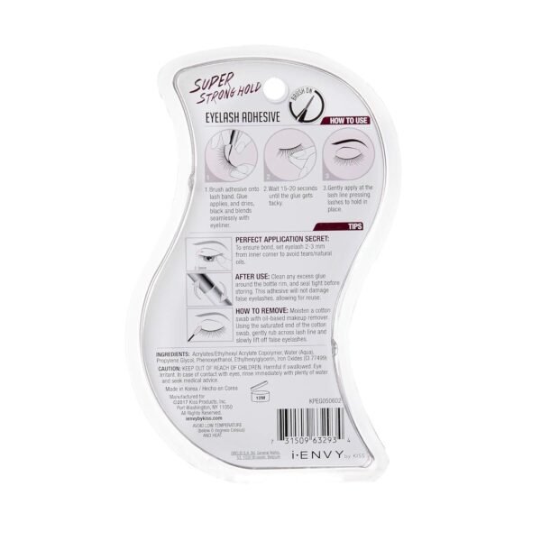 71oFhjSZHL._SL1500_.jpg i•ENVY Super Strong Hold Eyelash Adhesive, Waterproof, 48-Hour Long-Lasting Lash Glue, Latex-Free, Hypoallergenic, Quick-Drying with Brush-On Applicator for Strip Lashes (Black, 1 Pack)