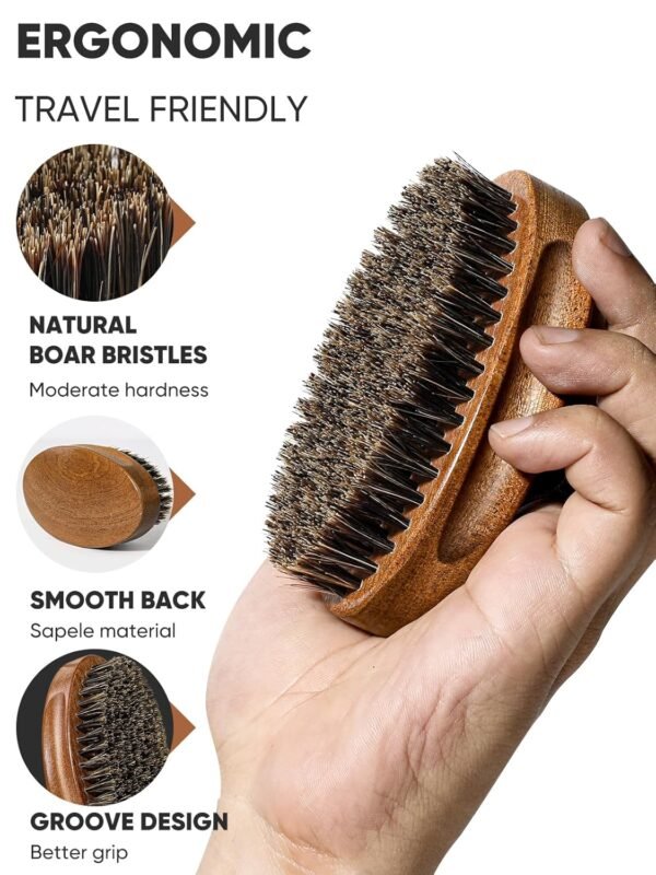 71o0WalUURL._SL1500_.jpg Beard Brush, Natural Boar Bristles Beard Brush for Men and Wooden Sandalwood Pocket Beard Comb Set, Facial Hair Grooming Kit with Mustache Scissors as a Styling Tool, Growth, Detangles, Shine