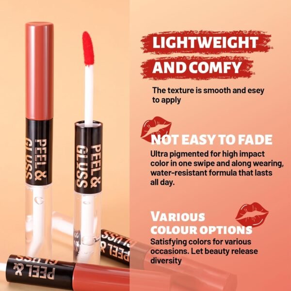71o0fw5wL._SL1500_.jpg Dual Ended Glossy Peel Off Lip Stain Combo Set, 3 Colors Moisturizing Waterproof Long Wear Tattoo Lip Liner with Clear Lip Gloss for Women, Non Sticky Pink Lip Tint Finish Lip Kit Makeup