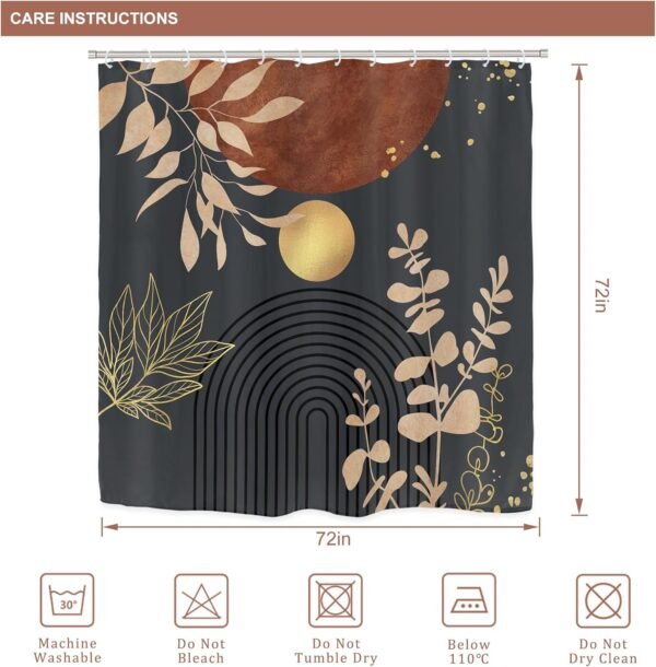 Riyidecor Mid Century Boho 4Pcs Bathroom Shower Curtain Sets Abstract Aesthetic Sun Modern Bathroom Decor Set with Rugs and Accessories Minimalist Toilet Lid Rug, Contour and Bath Mat with 12 Hooks