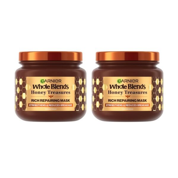 Garnier Whole Blends Honey Treasures Repairing Mask, for Dry, Damaged Hair, 11.5 Fl Oz, 2 Count (Packaging May Vary)
