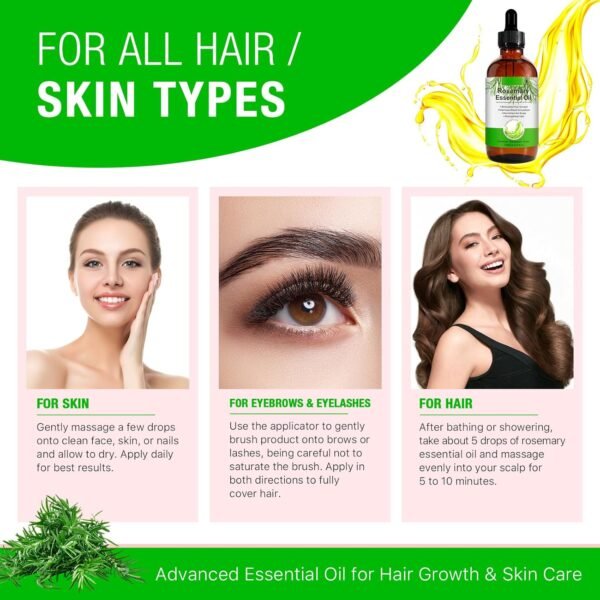 71o82ucpNL._SL1500_.jpg Rosemary Oil for Hair Growth 4.04 Fl Oz with Scalp Massager, Pure Rosemary Essential Oil for Eyelashs, Eyebrows, Face, Skin Care, Body Massage, Nourishes The Scalp, Improve Blood Circulation