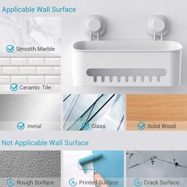 Budget & Good Shower Caddy Suction Cup No-Drilling Removable Bathroom Organizer Storage Heavy Duty Shelf Basket for Bath Shampoo Conditioner - White