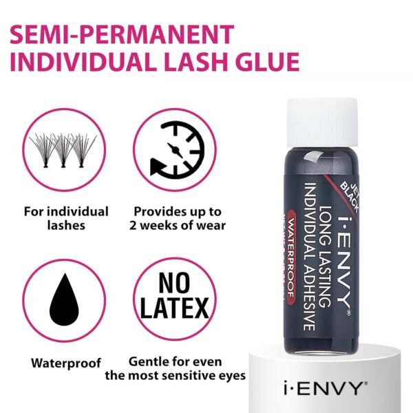 71oCFEdFmxL._SL1500_.jpg i-Envy Semi-Permanent Lash Glue Adhesive for Individual Cluster Lashes & Lash Extension, Waterproof Strong Hold, Long-Lasting Up to 2 Weeks, Latex-Free, Perfect for Sensitive Eyes (Black, 3 Pack)