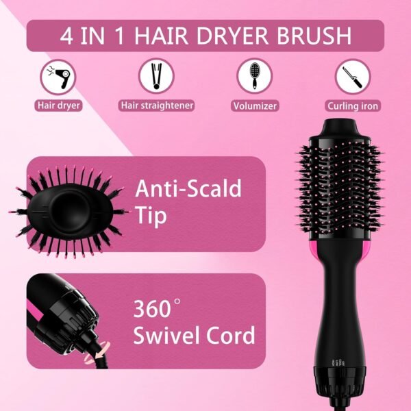 Hair Dryer Brush Blow Dryer in One, 4 in 1 Styling Tools Blow Dryer with Ceramic Oval Barrel, Hair Dryer and Styler Volumizer, Hot Air Straightener Brush for All Hair Types