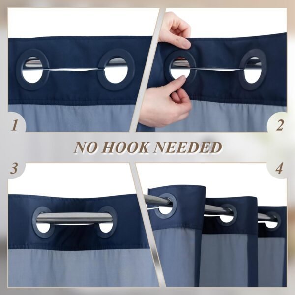 3 Pcs No Hook Navy Blue Shower Curtain Set with Chenille Bath Rugs - 71" x 74" Shower Curtain with Snap-in Fabric Liner & Non-Slip Water Absorbent Bathroom Mats Set Accessories
