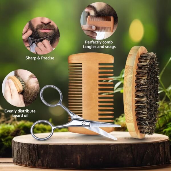 Mens Gifts - Beard Kit with Oil, Balm, Brush, Comb, Scissors, E-book, Outfits Men's Grooming Routine, Anniversary & Birthday Gifts for Men, Him, Husband, Boyfriend, Son, Male Friend, Brother, Dad