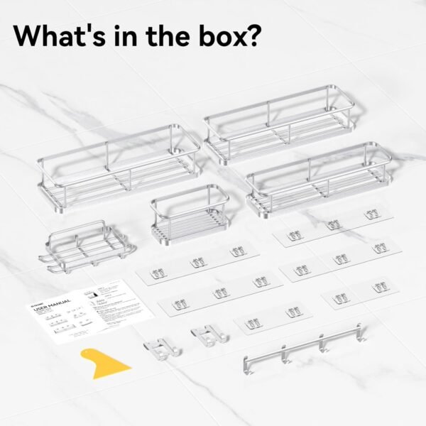 YASONIC Shower Caddy, 6 Pack Large Capacity Bath Organizer with Soap Holder and 12 Hooks, Rustproof bathroom Shelves for Inside Shower, No Drilling&Sleek Bathroom Organizers and Storage Silver