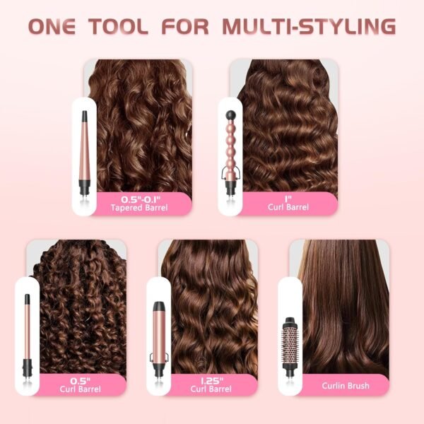 71ojalywnfL._AC_SL1500_.jpg GSKY 5 in 1 Curling Iron Set, Hair Curler with Curling Brush and 4 Interchangeable Ceramic Curling Wand(0.5”-1.25”), Fast Heating, Include Suitcase & 2 Clips & Heat Protective Glove