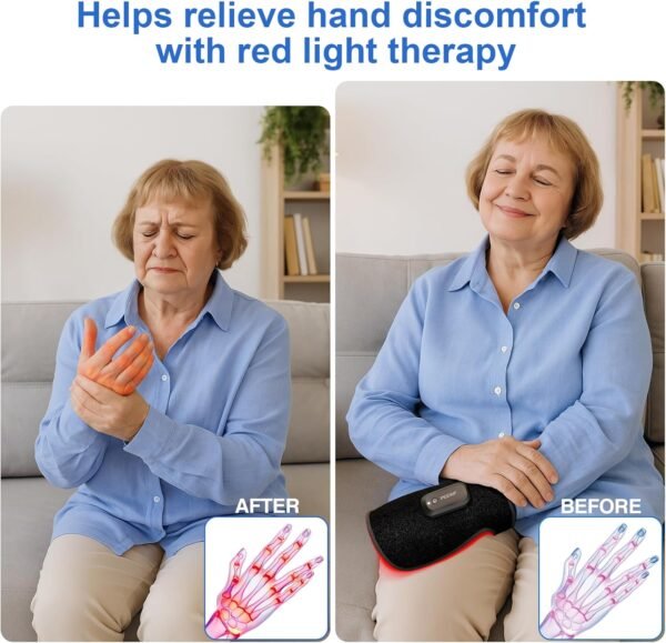 Wireless Red & Near-Infrared Light Therapy Glove for Hands – Arthritis, Sore Muscles Relief | 30 Red & Near-Infrared LEDs | Breathable | Auto 20-Min Shut-Off