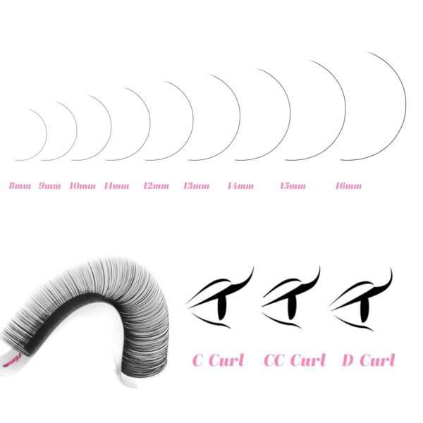 VEYES INC Cashmere Luxe Lashes - Tapered Tips Volume Lash Extension Trays B/C/CC/D/M/J Curl, 0.03-0.05, 8-17mm | Matte Black Professional Eyelash Supplies for Lash Techs (0.03 D 8-16mm)