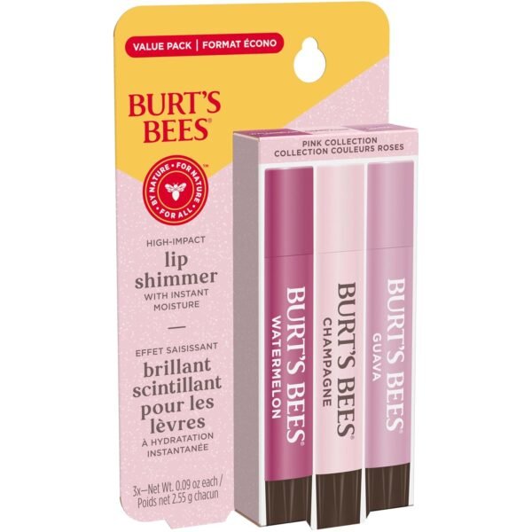 71p9uk5eOkL._SL1500_.jpg Burt's Bees Lip Shimmer Pink Collection, Tinted Lip Balm Stick, Moisturizing for All Day Hydration with Natural Glowy Pigmented Finish & Buildable Color, 3 Shades; Value Pack, 3 Tubes x 0.09 Oz
