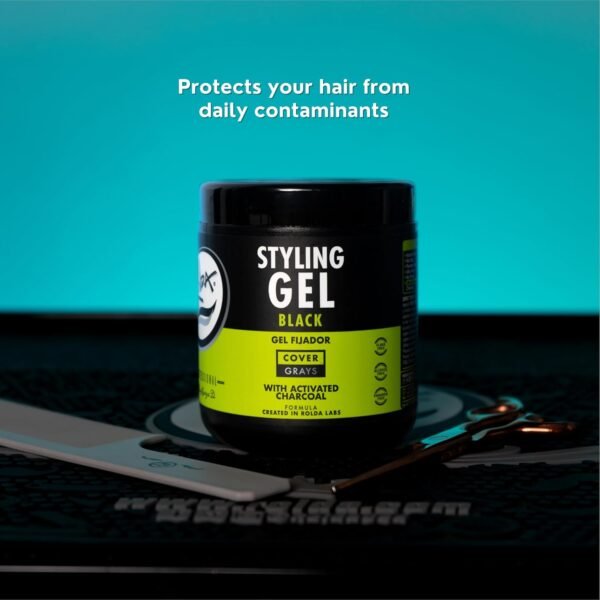 Rolda Black Styling Hair Gel - Medium To Strong Hold With Medium Shine For a Wet Slicked Back Look With All Day Hold - Activated Black Charcoal Covers Grey Hair Instantly 17.6oz