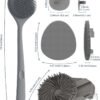 Manmihealth Silicone Back Scrubber & Soft Bath Glove Set 4 PCS(Thin Bristles), Super-Exfoliating Body Scrubber & Super-Lathering Shower Brush Combination, with 2 Free Hooks (Gray)