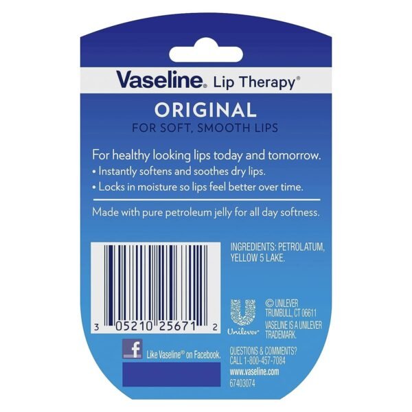 Vaseline Lip Therapy Original 4-Pack – Moisturizing Lip Balm for Very Dry Lips in Mini Jars, 0.25 Oz Ea