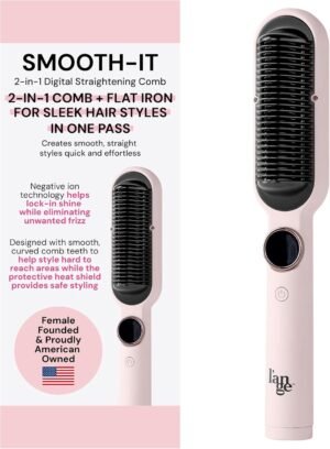 71pL80TKyDL._AC_SL1500_.jpg L'ANGE HAIR Smooth It 2-in-1 Digital Hair Straightener Comb with Adjustable Temperature Setting | Hot Comb Straightener for Frizz-Free, Sleek Styles on All Hair Types | (Blush)