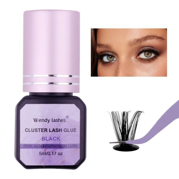 71pNmTeYu3L._SL1500_.jpg Cluster Lash Glue Black 2-3s Fast Drying,Long Lasting Strong Hold,Waterproof,DIY Individual lash Extension-Glue by Wendy Lashes(5ML)