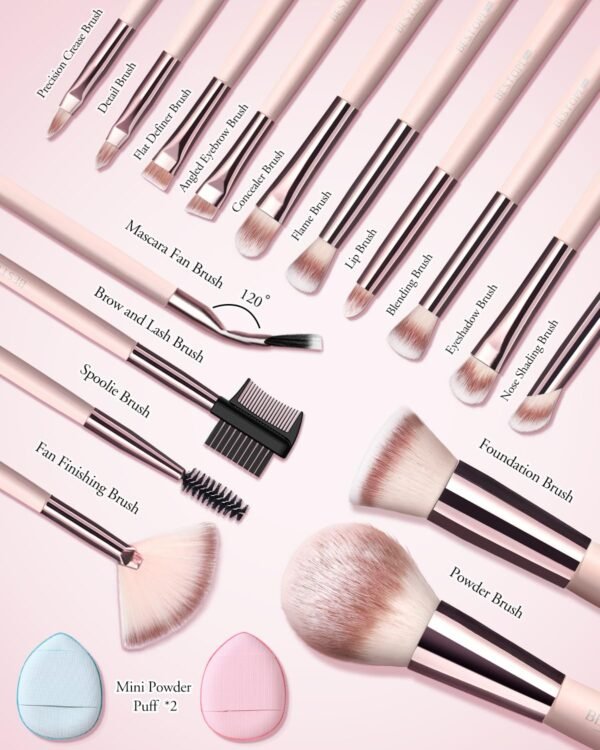 71pSJN8sUIL._SL1500_.jpg Makeup Brushes with Case, 20PCs Travel Makeup Brush Set, Foundation Concealer Blush Eyeshadow Brush Set Contour Powder Eyebrow Eyelash Brush Kit with Led Light Mirror Holder & 2 Powder Puff-Pink