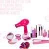 PixieCrush Kids Makeup Kit - Play Hair Styling and Pretend Beauty Set with Hair Dryer and Flat Iron - Fake Makeup for Girls Ages 3-10 - Comes in a Pink Carrying Case