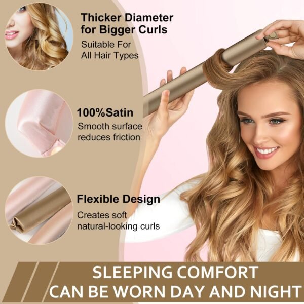 71pXcRd0mNL._SL1500_.jpg Satin Heatless Hair Curler, 16 Piece Set, Overnight Heatless Curls, Not easy to slip Heatless Curling Rod You Can Sleep In, Soft Silk DIY Hair Styling Tools Kit, Silk Bonnet for Sleeping-Khaki