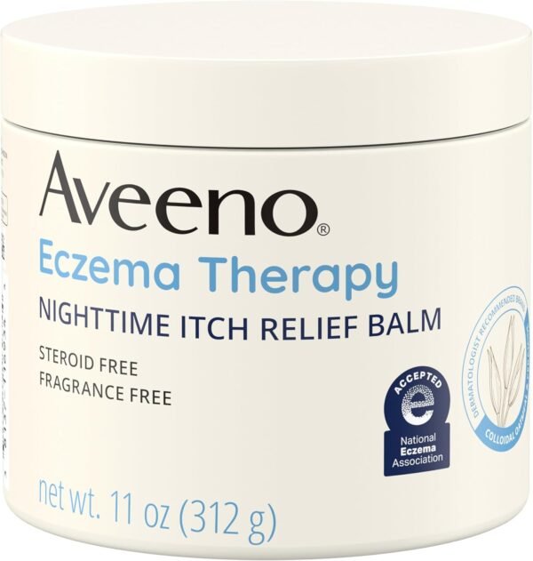 71pbfif9EL._AC_SL1500_.jpg Aveeno Eczema Therapy, Nighttime Itch Relief Balm for Body, Moisturizing Colloidal Oatmeal & Ceramide Formula, Fragrance & Steroid-Free, Soothing Dry Itchy Skin, 11 fl oz