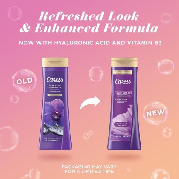 Caress Body Wash for Women, Black Orchid & Patchouli Oil, Relaxing, Fragrant Shower Gel to Relax and Recharge, 20 fl oz, 4 Pack
