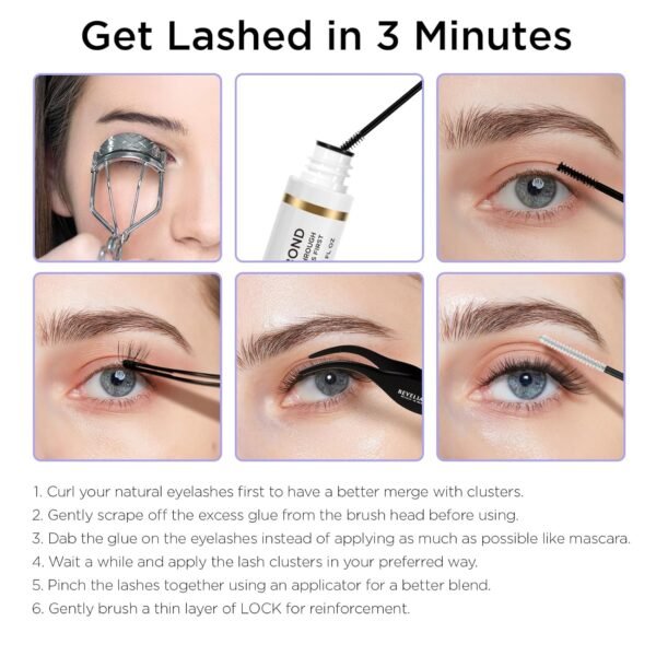 BEYELIAN Lash Bond and Seal, Cluster Lash Glue for Individual Cluster Lashes DIY Eyelash Extensions Latex Free Aftercare Sealant with Mascara Wand Super Strong Hold 72 Hours