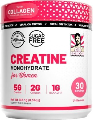 71pioo9C-WL._AC_SL1500_.jpg Old School Labs 5000mg Creatine Monohydrate Powder, Optimized Creatine for Women +2000mg Collagen +1g BCAA 2:1:1 Supports Lean Muscles & Recovery, Energy & Stamina - Made in USA, 30 Servings