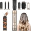 6 in ONE Blow Dryer Brush,Air Curling Iron Round Brush for Blow Out 800W,Ionic Hair Dryer Brush for Women, Blowout Brush Air Styler Curler (Golden Champagne)