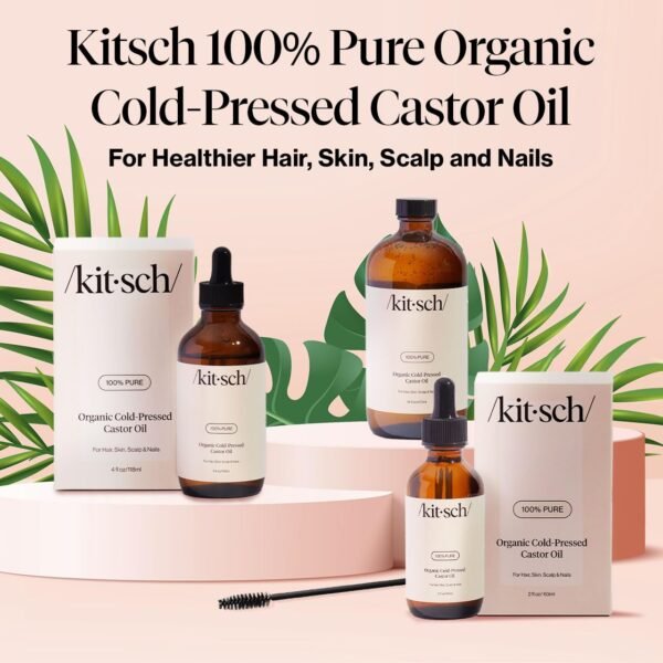 71px33gfNfL._SL1280_.jpg Kitsch Organic Castor Oil for Hair Growth - 100% Pure Castor Oil, Organic Cold Pressed Unrefined Glass Bottle for Face, Skin, Lashes, Brows, Scalp, Nails & Belly Button - Hexane Free, USDA - 16 oz