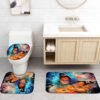 4 Pcs Flower Butterfly Shower Curtain Set with Non-Slip Rug, Toilet Lid Cover and Mat, Colorful Butterfly Shower Curtain with 12 Hooks,Waterproof Fabric Bath Curtain for Bathroom Decor