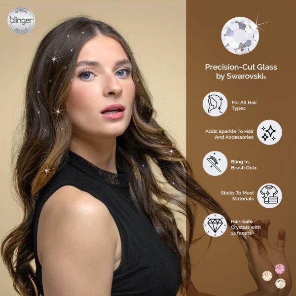 71q2ieyZANL._SL1500_.jpg blinger® Shimmer Starter Set with Gold-Plated blinger Styling Tool & 90 Precision-Cut Glass Crystals | Precision-Cut Glass Crystal Bedazzler for Hair & Skin
