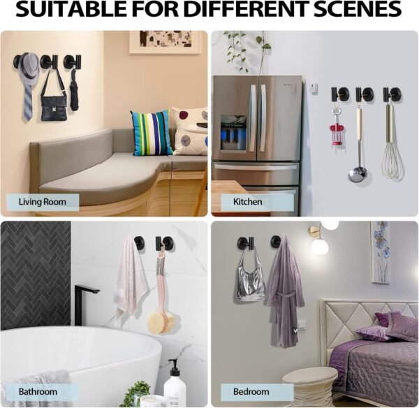 Kruodop Towel Hooks for Bathroom,2 Packs Wall Mount Towel Holder,Black Matte Wall Robe Hook,Stainless Steel Heavy Duty Door Hanger Towel Hook for Kitchen, Bedroom,Hotel,Pool,Coats(Drilling)