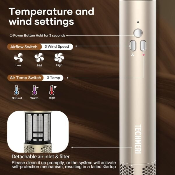 Air Styler Hair Dryer Brush - 6 in 1 Hair Styler Ionic Auto Wrap Hot Air Curler Blow Dryer Brush, 38m/s High Speed Blowout Airflow Hair Dryer Multi Styler Fast Drying Styling for Curly/Straight Hair