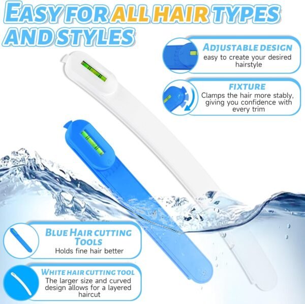 Professional Hair Styling Tools: DIY Layering and Trimming Kit with Clips, Guide for Bangs, Layers, Split Ends - Blue