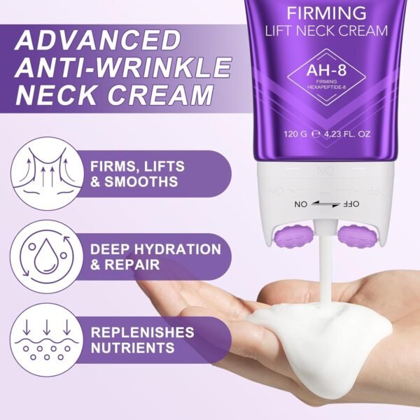 AH-8 Firming Neck Cream,Lifting Neck Firming Cream with Roller, Reduces Wrinkles Fine Lines And Double Chin, Moisturizes & Tightens Skin, Improves Elasticity, Anti-Aging