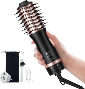 71qQ8CnBBUL._AC_SL1500_.jpg slopehill Mini Dual Voltage Hair Dryer Brush,1000 Watts Travel Hot Air Brush with European Plug, Ionic One Step Hair Dryer and Styler for Women for Home & Salon, 2 Heat & 2 Speed Settings