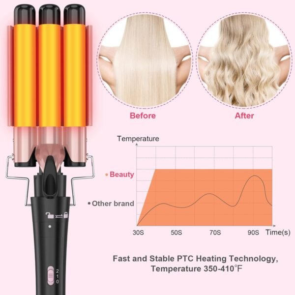 71qUaLC6LAL._AC_SL1500_.jpg Curling Wand Set, Curling Iron Interchangeable 3 Barrel Wand Curler with Ceramic Tourmaline Professional 5 in 1 Wand Curling Iron,for Women with Curler and Waver