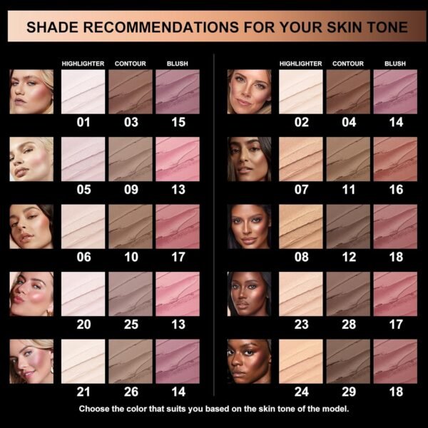 FOCALLURE 3 Pcs Cream Contour Sticks,Shades with Highlighter & Bronzer & Blush,Non-greasy Long-wear Face Contouring Pen,Easy to Sculpt the Face and Create a Lightweight Finishing Makeup,LIGHT-MEDIUM