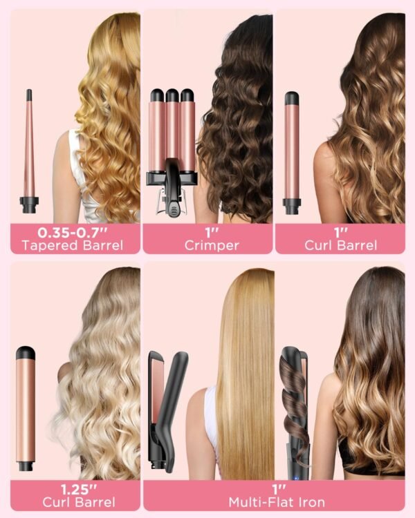 71rBuMok2uL._SL1500_.jpg 5 in 1 Wand Curling Iron-Kinked Curling Wand Set with Flat Iron Hair Straightener, 3 Barrels Hair Crimper, 3 Ceramic Curling Irons (0.35"-1.25"), 2 Temps Fast Heat Hair Waver Curler with Glove & Clip