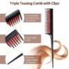 Patelai 3 Pcs Hair Teasing Comb Set Includes 2 Nylon Triple Comb and Boar Bristle Teaser Brushes for Women Stylist Men Backcombing Slicking Curly Thick Wet Hair(Black)