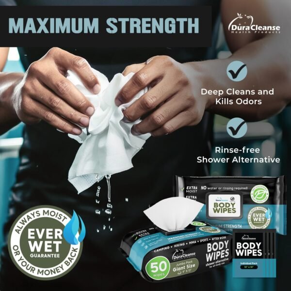 Body Wipes for Men (2pk) - 100 XL No Rinse Shower Sheets + 8 Travel Bath Wipes - 9"x12" After Gym Adult Washcloths - Mens Deodorant & Face Towels For Camping Essentials, Survival Gear and Supplies