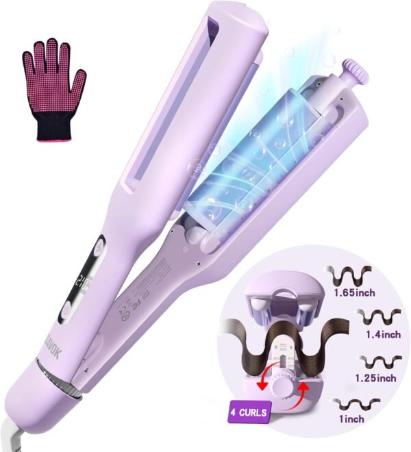 71rZ4o-GPDL._AC_SL1500_.jpg Hair Crimpers and Wavers with Cool Airflow Styling, Beach Waver Curling Iron with 4 Adjustable Curl, Anti-Scald Crimper Hair Tool for Women, 8s Smart Timer, Fast Heating, 100 Million Ions, LCD