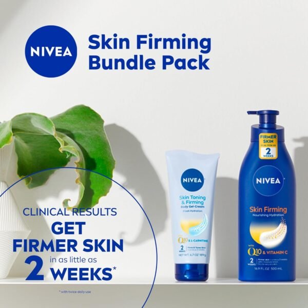 NIVEA Nourishing Hydration Skin Firming Body Lotion (16.9 Fl Oz) + Skin Firming & Toning Body Gel Cream with Hyaluronic Acid (6.7 Oz), Enriched with Q10 and Vitamin C